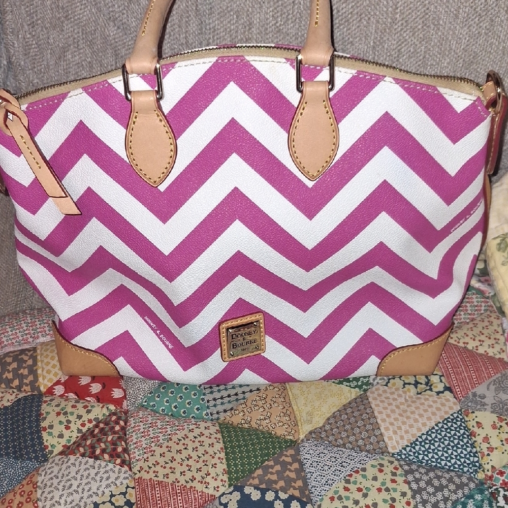 Dooney & Bourke Pink and White Chevron Satchel